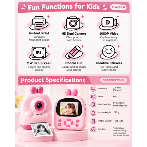 Kids Instant Print Camera features and specifications