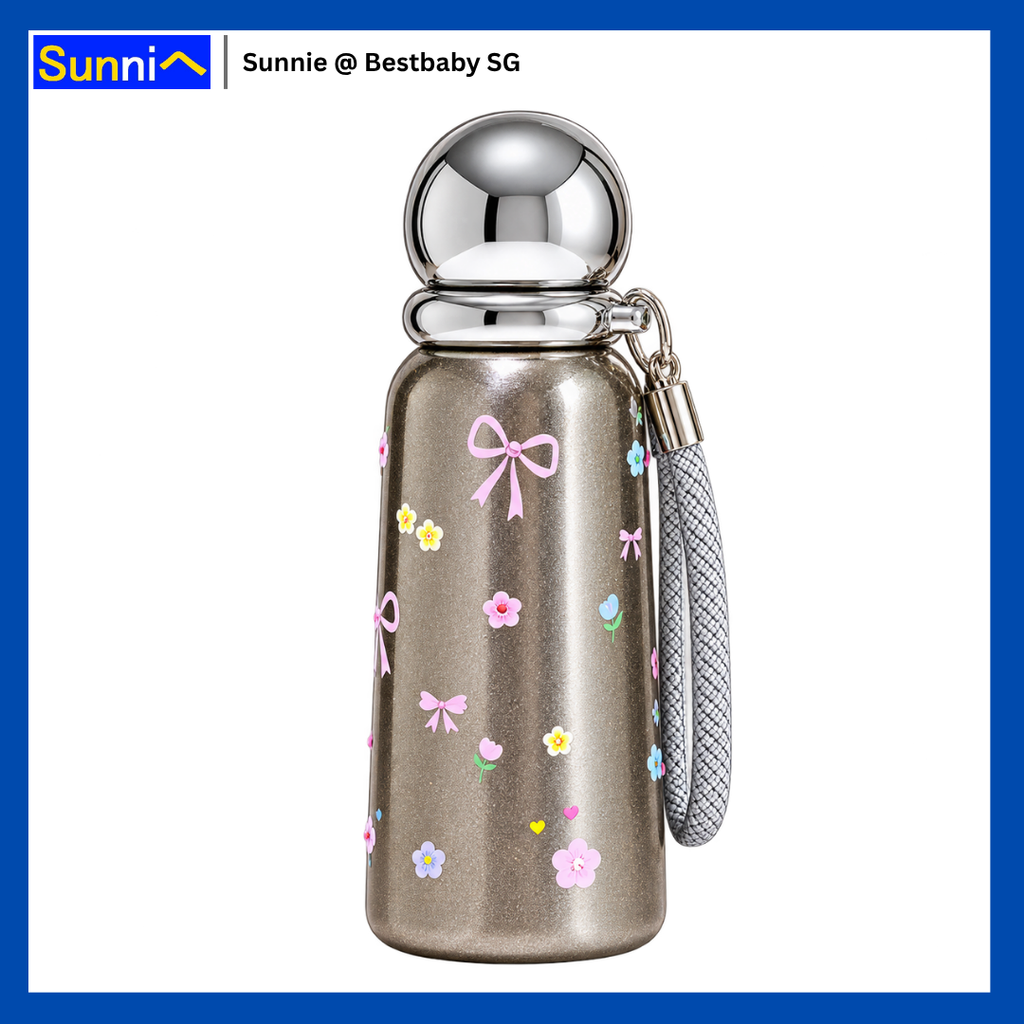 Pure Titanium Insulated Bottle 360ml – 7 Sparkly & Cute Designs, Wrist Strap, Gift Box