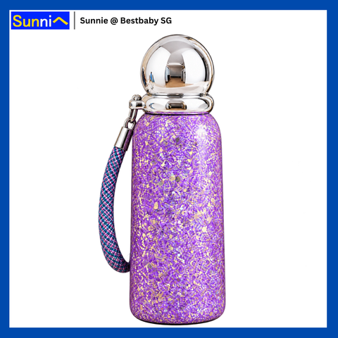 Pure Titanium Insulated Bottle 360ml – 7 Sparkly & Cute Designs, Wrist Strap, Gift Box