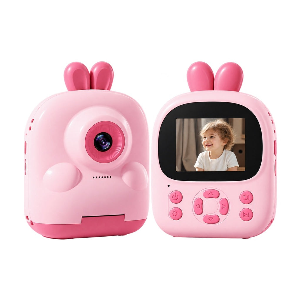 Kids Instant Print Camera – Cute Rabbit & Cat Thermal Photo Printer with 128GB Card & 5 Paper Rolls
