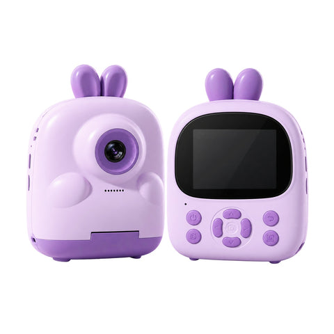 Kids Instant Print Camera – Cute Rabbit & Cat Thermal Photo Printer with 128GB Card & 5 Paper Rolls